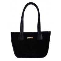 Torebeczka La Bomba Vera Pelle na ramię do ręki, Włoska skóra z zamszem Czarna SLB11XN